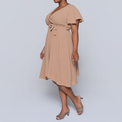 Camel Airflow Tie-Belt Dress