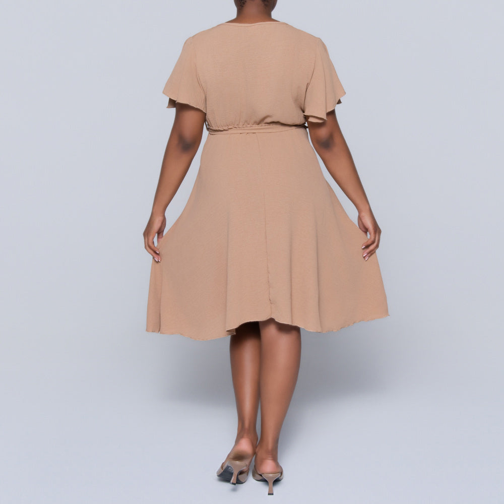 Camel Airflow Tie-Belt Dress