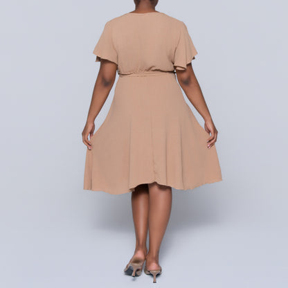 Camel Airflow Tie-Belt Dress