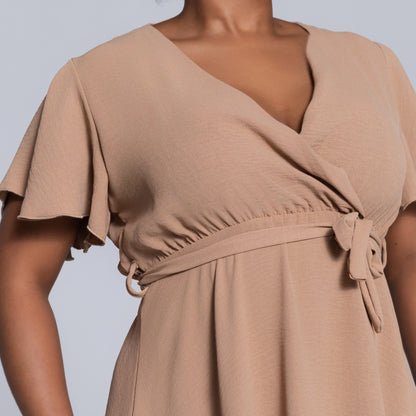 Camel Airflow Tie-Belt Dress