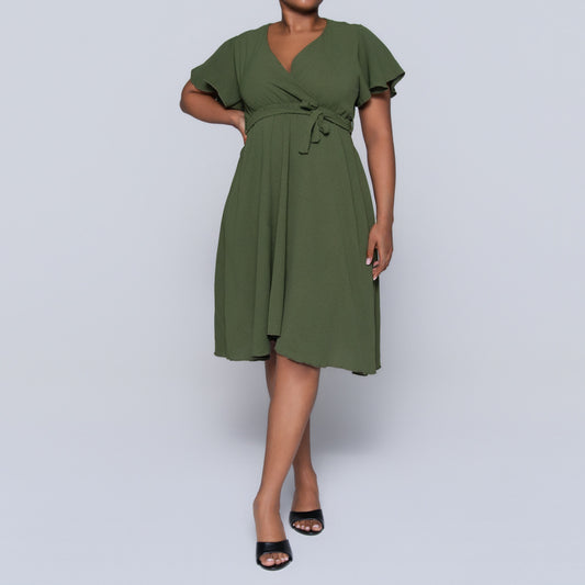 Olive Airflow Tie-Belt Dress