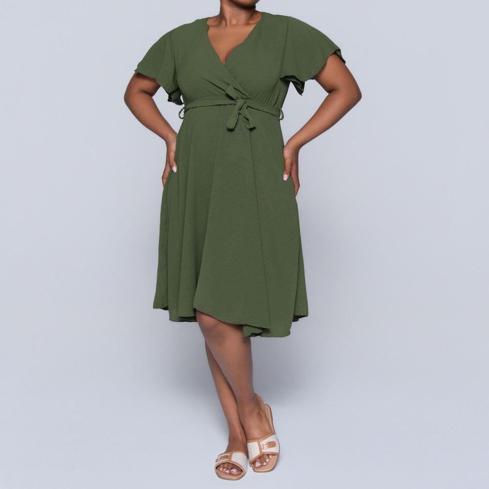 Olive Cross Over Airflow Dress