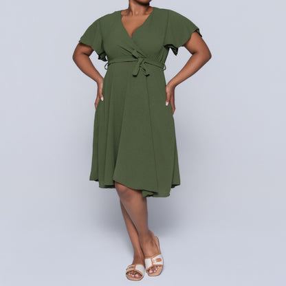 Olive Cross Over Airflow Dress