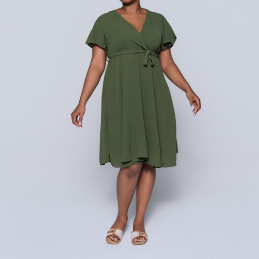 Olive Cross Over Airflow Dress