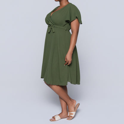 Olive Cross Over Airflow Dress