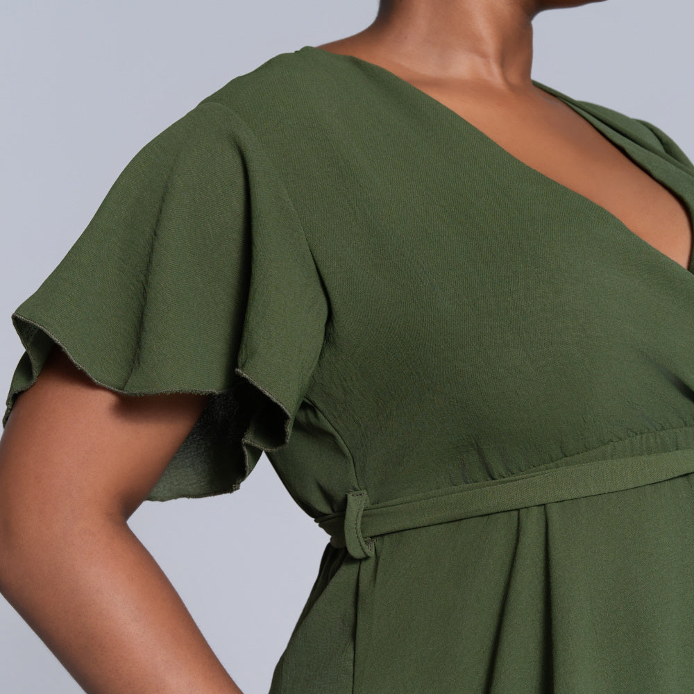 Olive Cross Over Airflow Dress