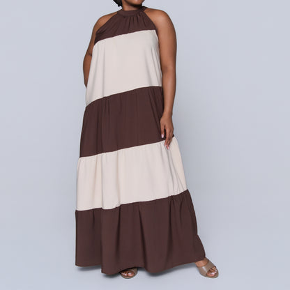Brown Colour Block Dress