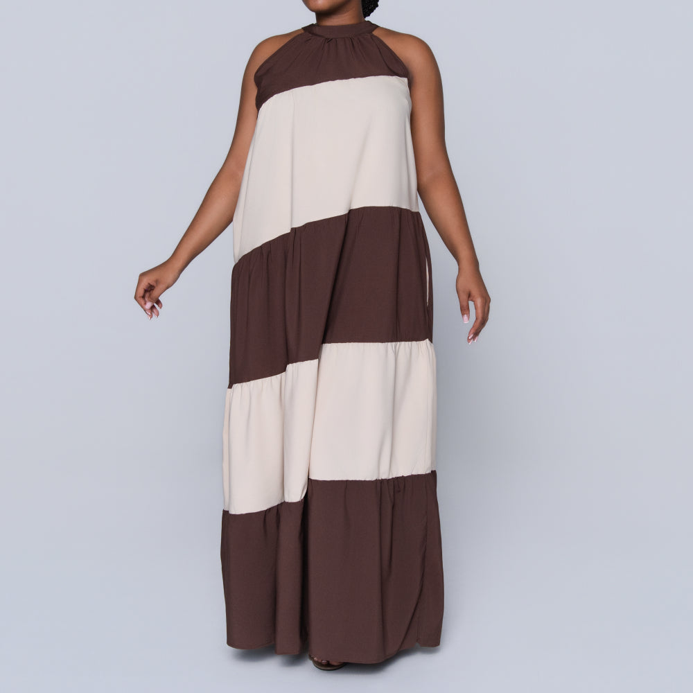 Brown Colour Block Dress