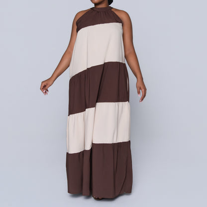 Brown Colour Block Dress
