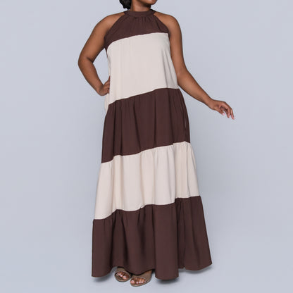 Brown Colour Block Dress