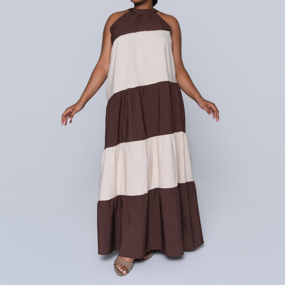 Brown Colour Block Dress