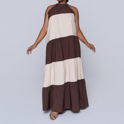 Brown Colour Block Dress