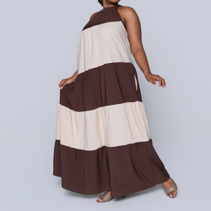 Brown Colour Block Dress