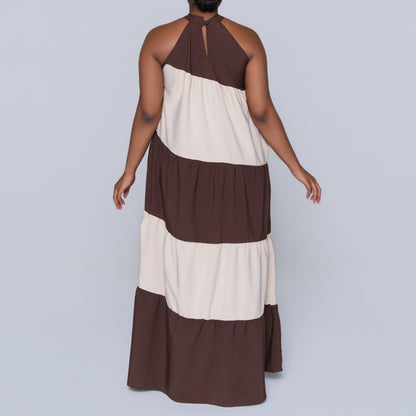 Brown Colour Block Dress