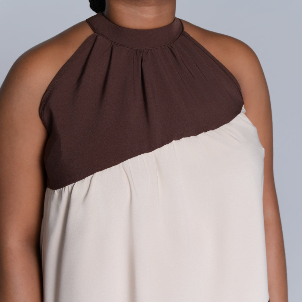 Brown Colour Block Dress