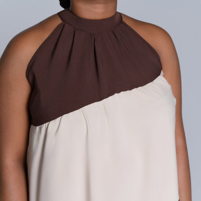 Brown Colour Block Dress