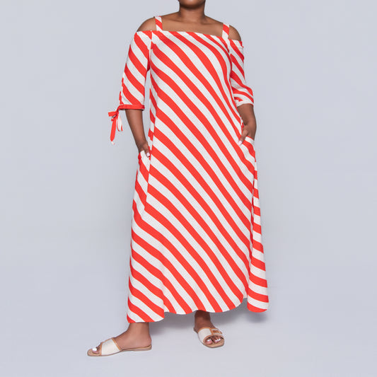 Striped Off Shoulder Strappy Dress