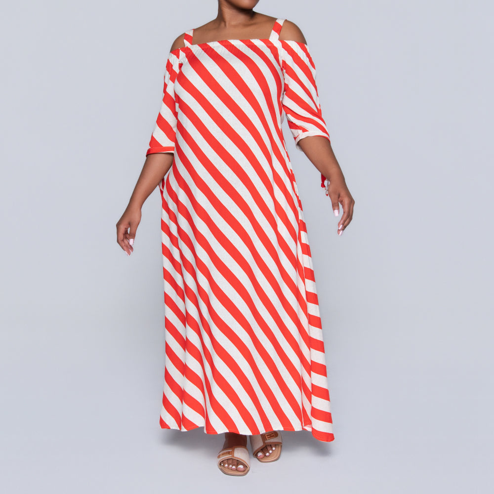 Striped Off Shoulder Strappy Dress