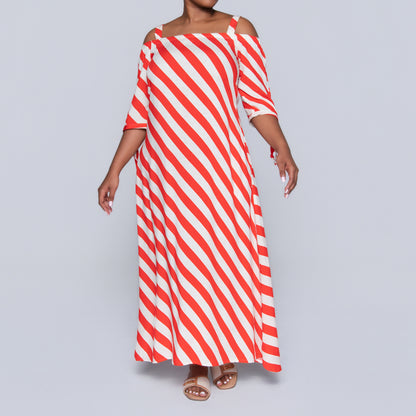 Striped Off Shoulder Strappy Dress