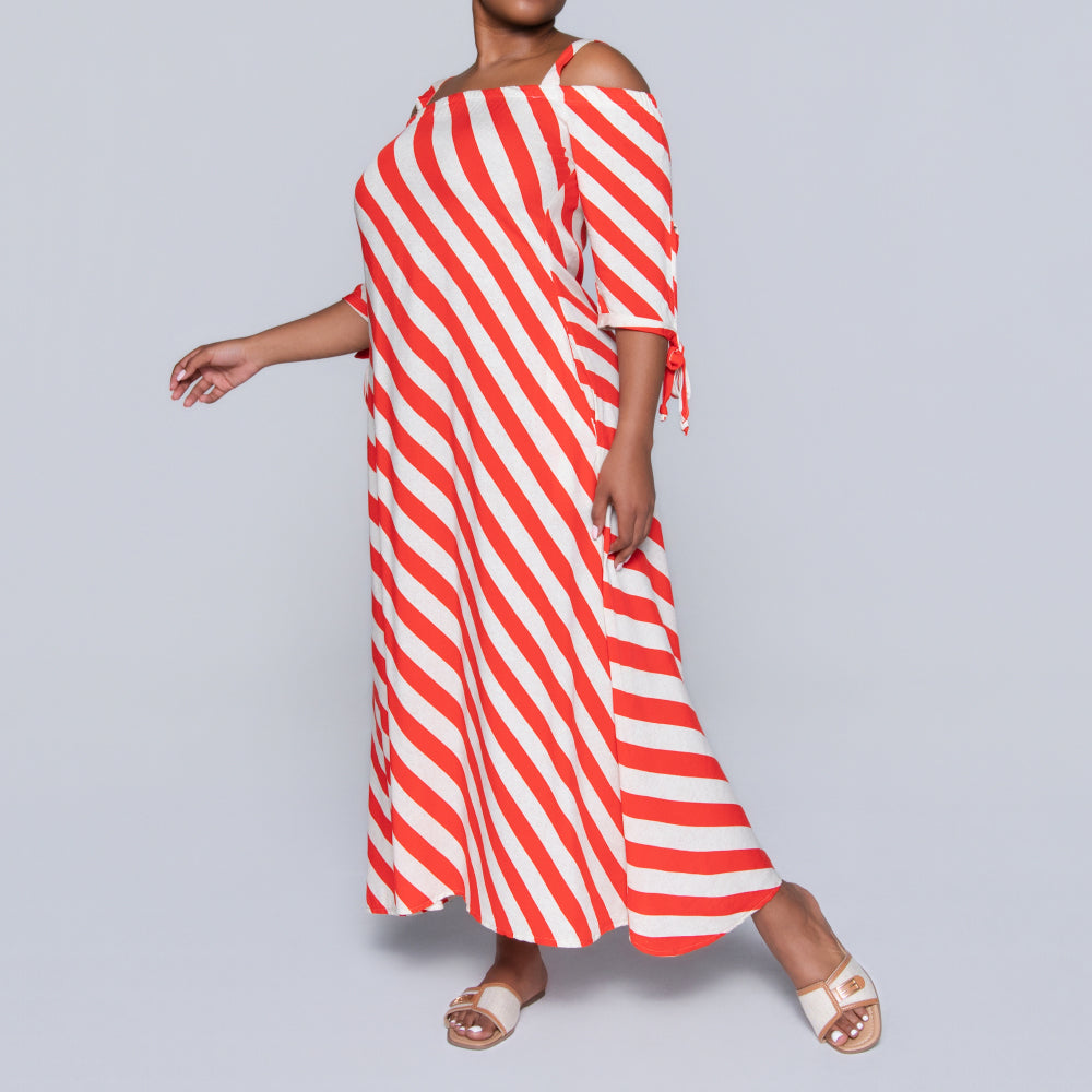 Striped Off Shoulder Strappy Dress