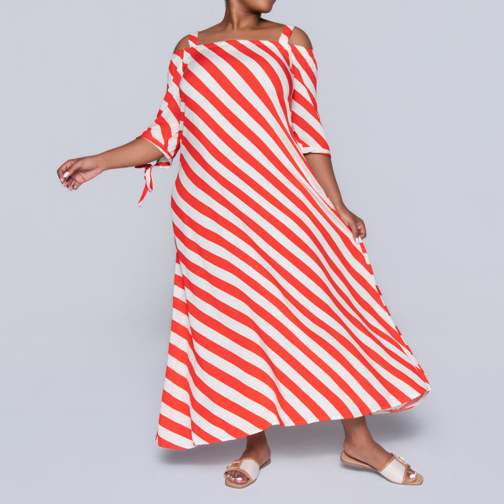 Striped Off Shoulder Strappy Dress