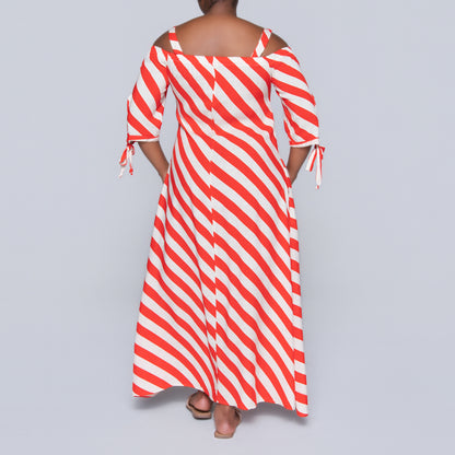 Striped Off Shoulder Strappy Dress