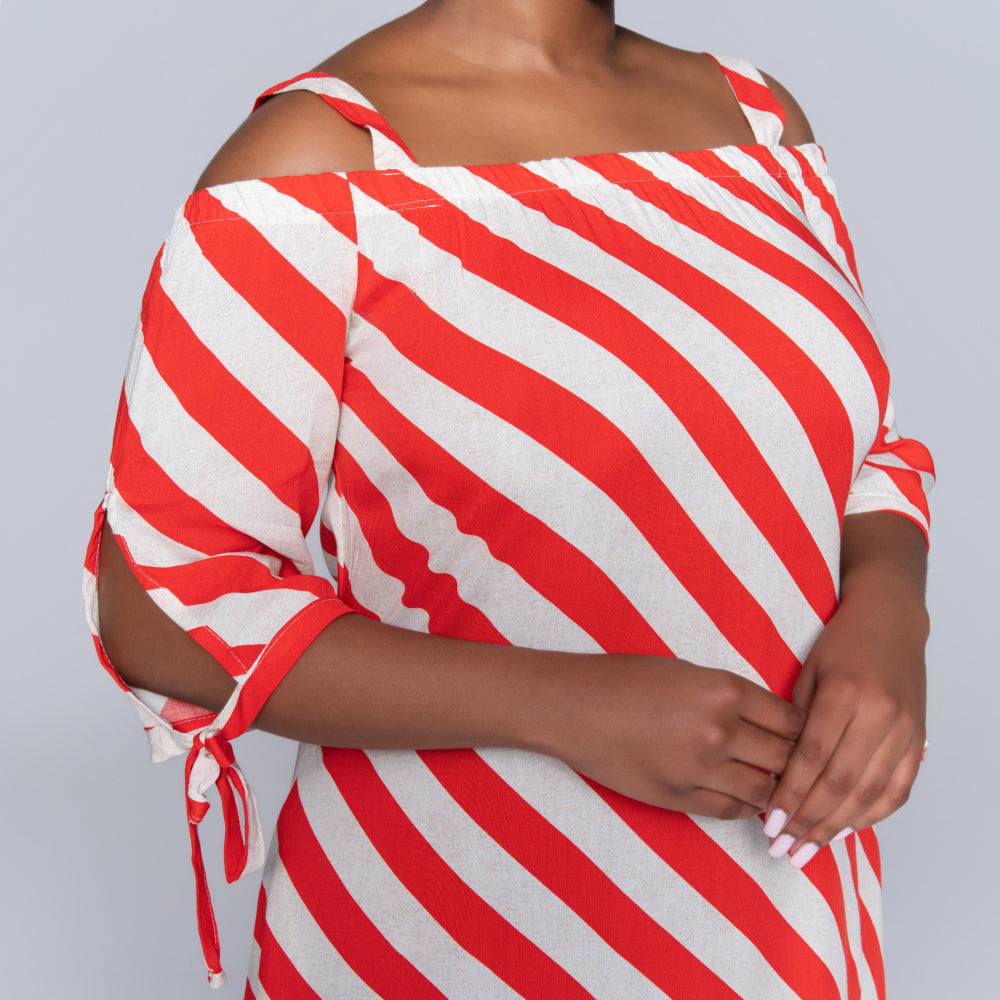 Striped Off Shoulder Strappy Dress