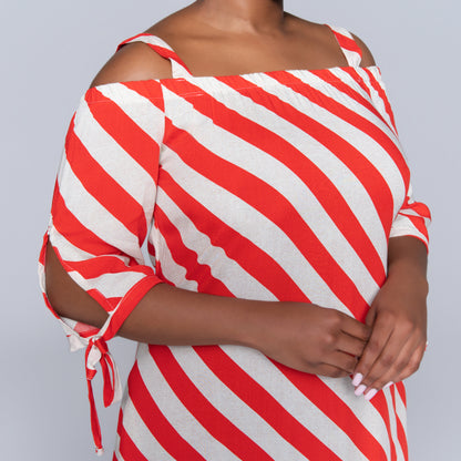 Striped Off Shoulder Strappy Dress