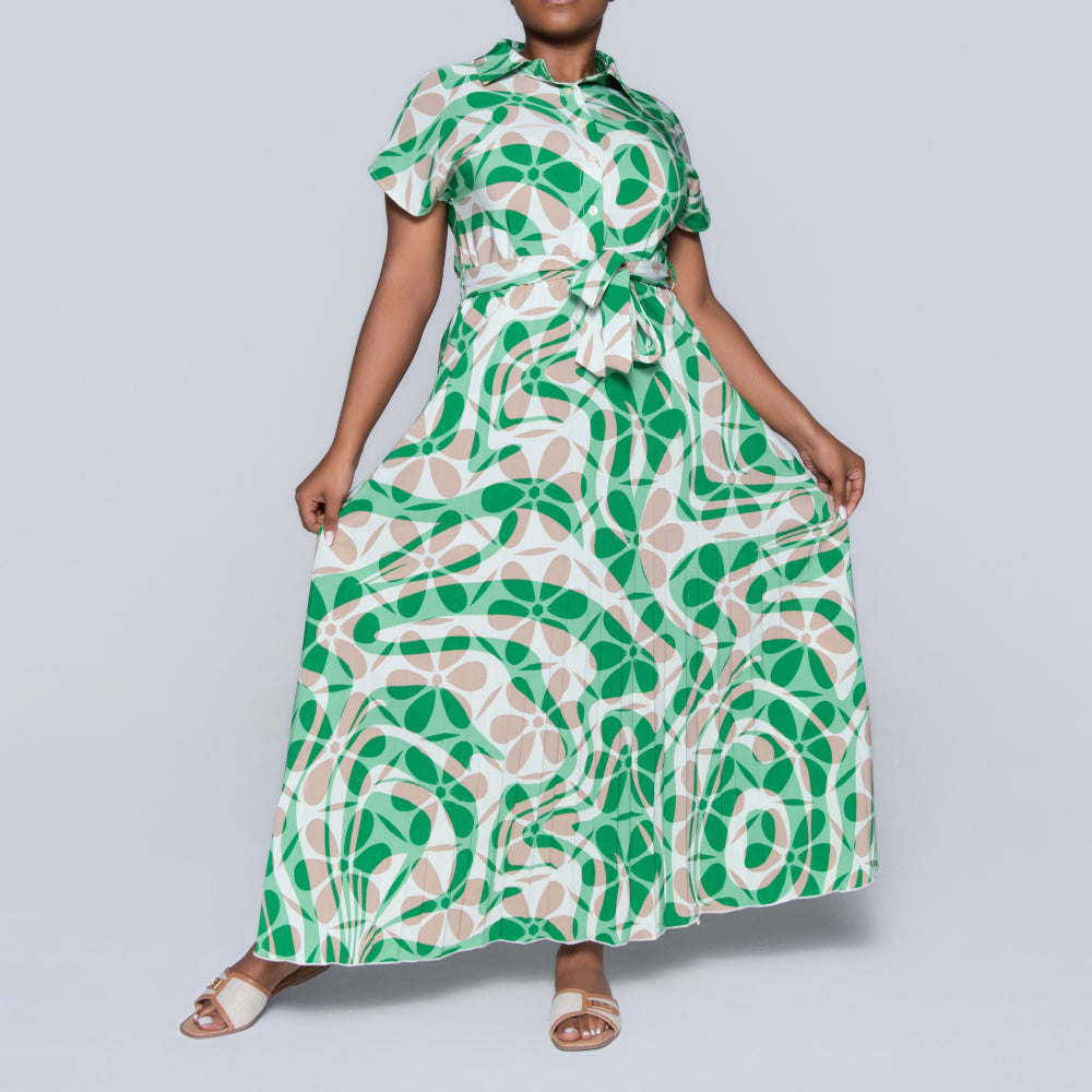 Tie-Belt Pleated Dress