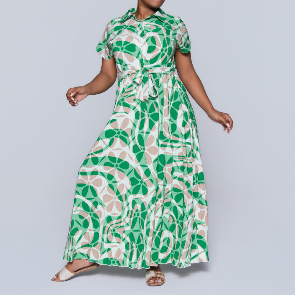 Tie-Belt Pleated Dress