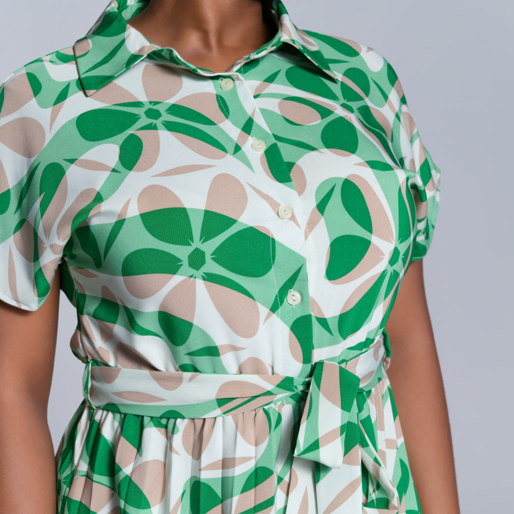 Tie-Belt Pleated Dress