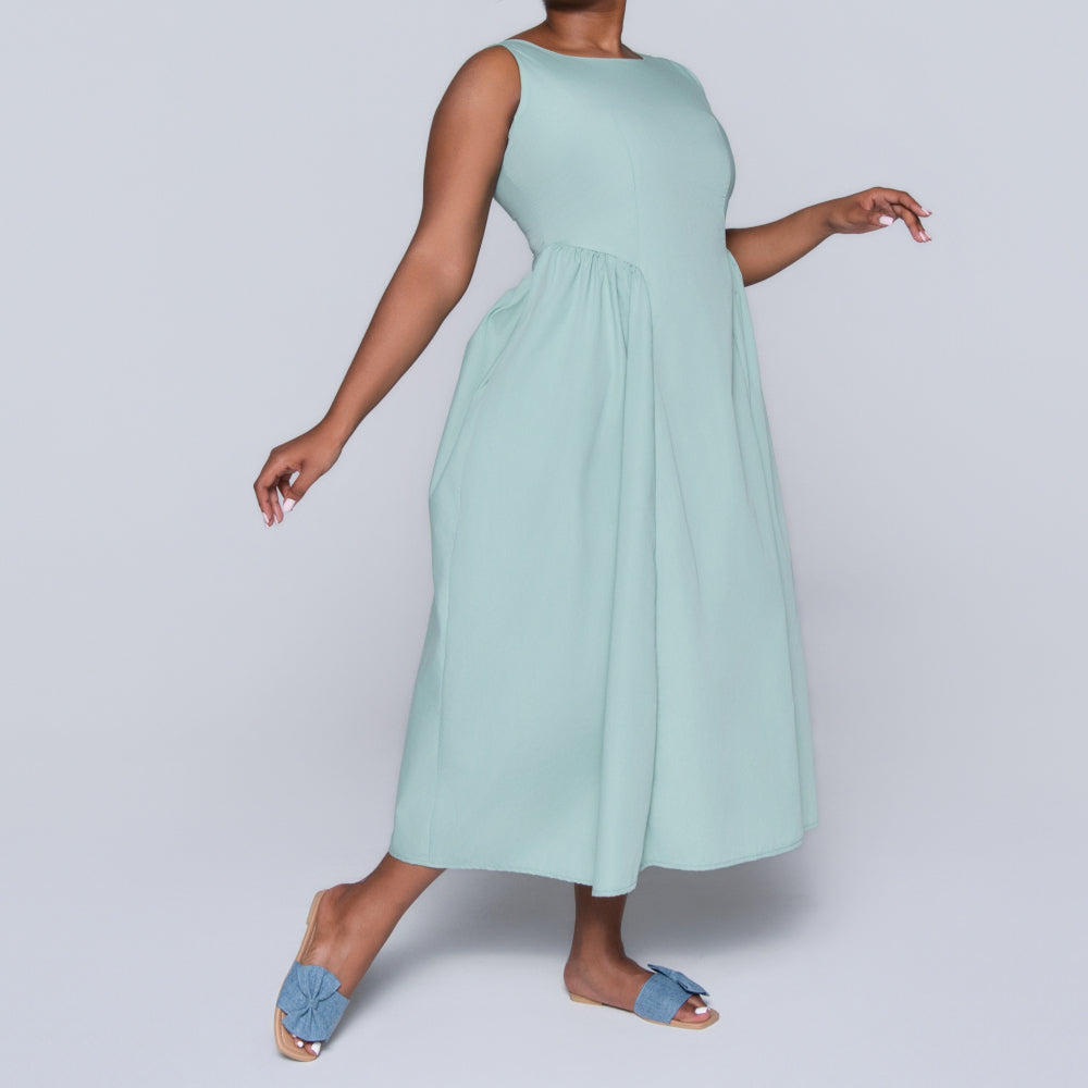 Sage Sleeveless Panel Dress