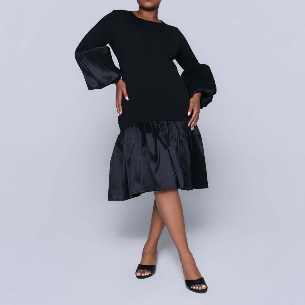 Black Crepe Scuba Tiered Dress