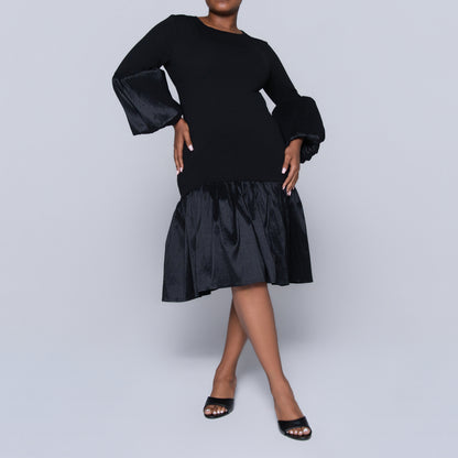 Black Crepe Scuba Tiered Dress