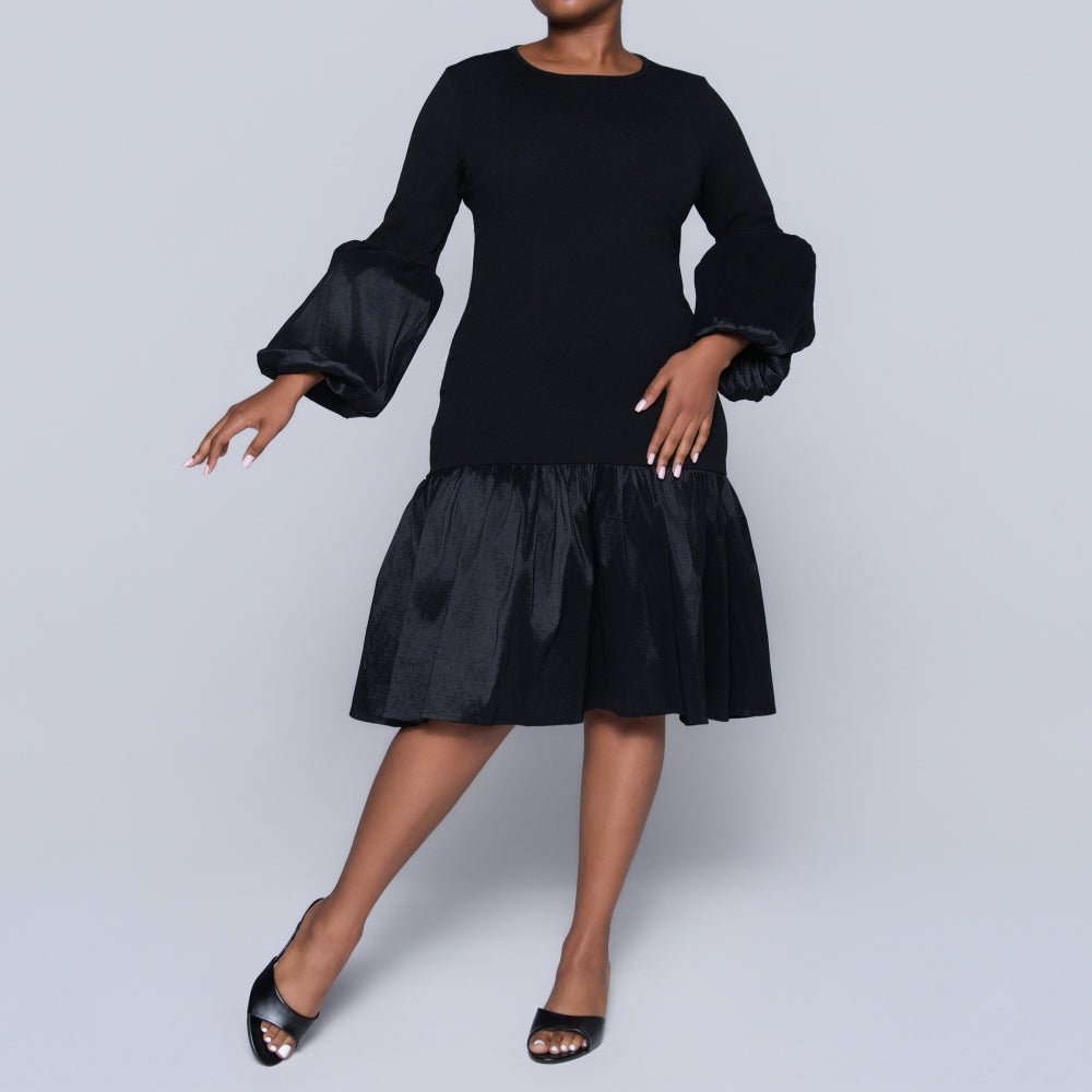 Black Crepe Scuba Tiered Dress