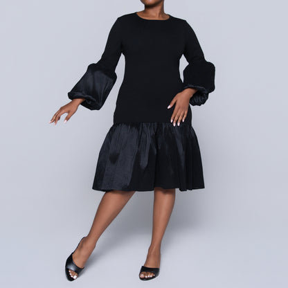 Black Crepe Scuba Tiered Dress