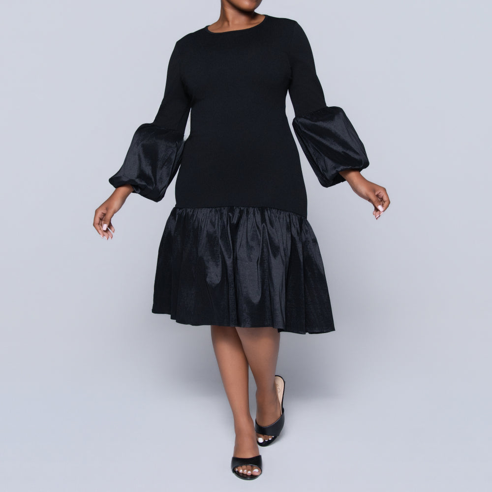 Black Crepe Scuba Tiered Dress