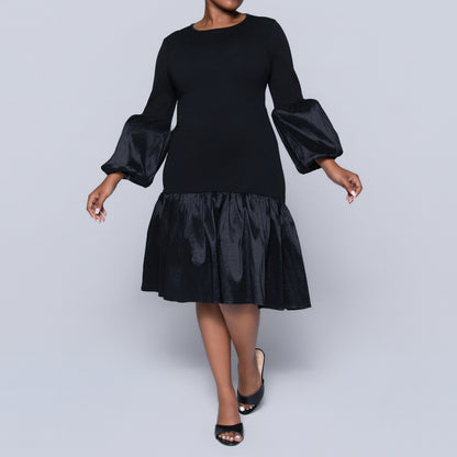 Black Crepe Scuba Tiered Dress