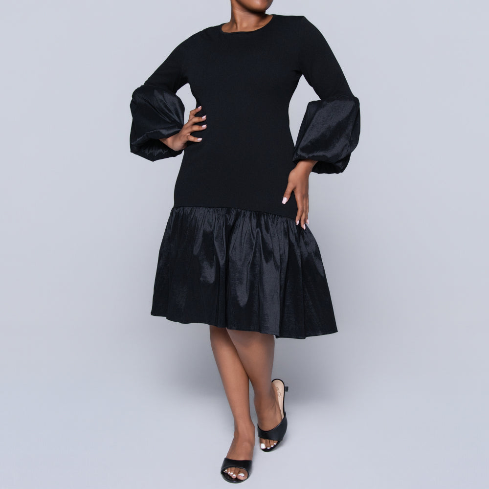 Black Crepe Scuba Tiered Dress