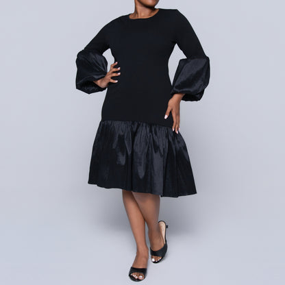 Black Crepe Scuba Tiered Dress