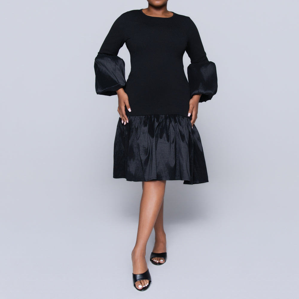 Black Crepe Scuba Tiered Dress