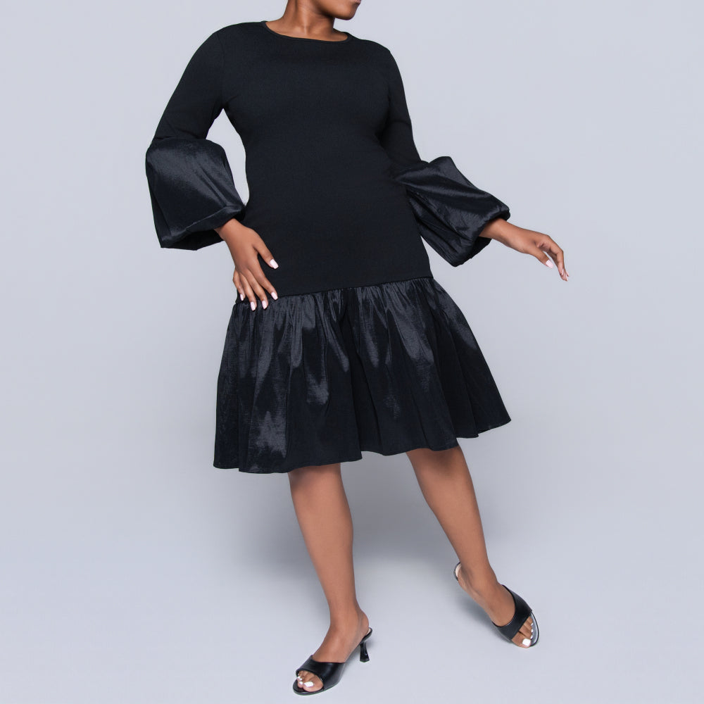 Black Crepe Scuba Tiered Dress