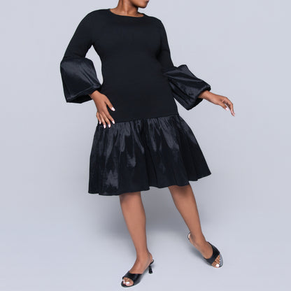 Black Crepe Scuba Tiered Dress