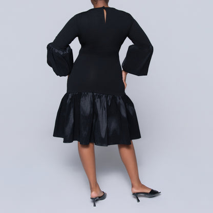 Black Crepe Scuba Tiered Dress