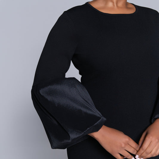 Black Crepe Scuba Tiered Dress