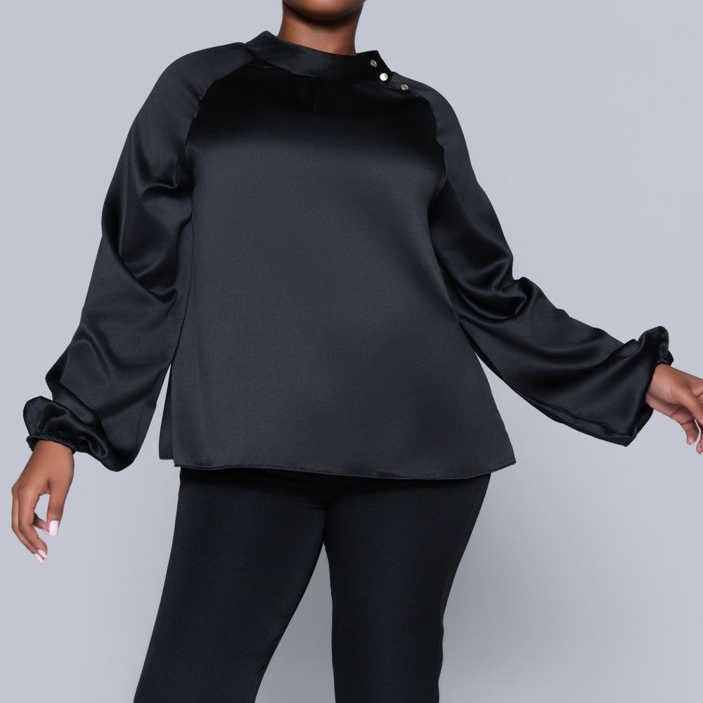 Black Long Sleeve Satin Top