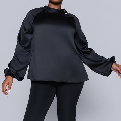 Black Long Sleeve Satin Top