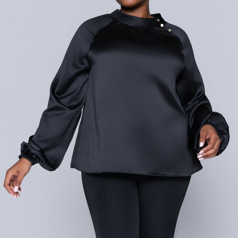 Black Long Sleeve Satin Top