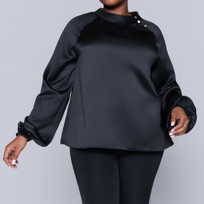 Black Long Sleeve Satin Top