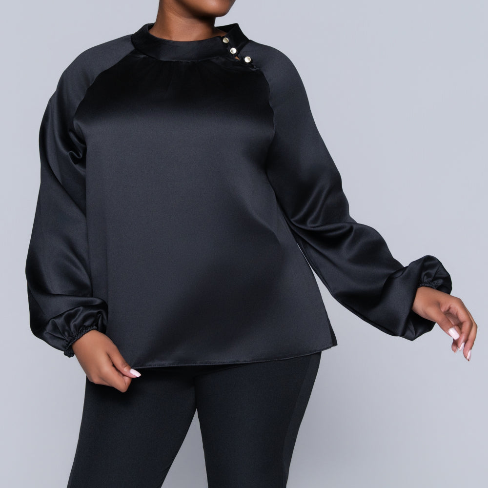 Black Long Sleeve Satin Top